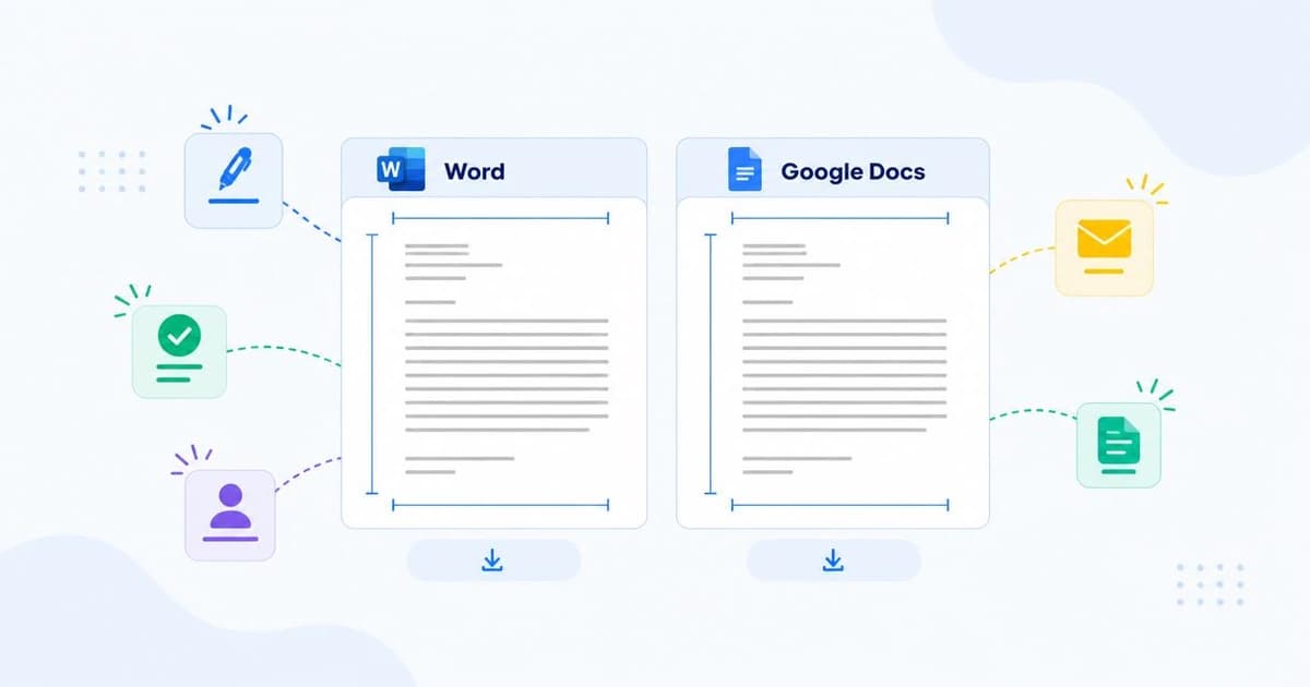 The same cover letter template open side by side in a Word document and a Google Docs file, with margins, font size, and the contact block marked