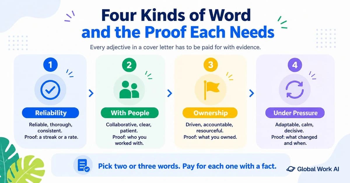 Four categories of self-describing words for a cover letter and the evidence each one needs