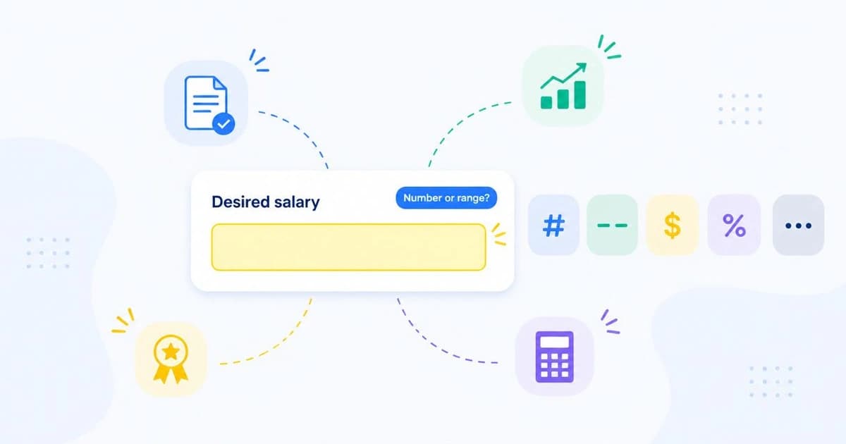 Close-up of an online job application form with a desired salary field highlighted