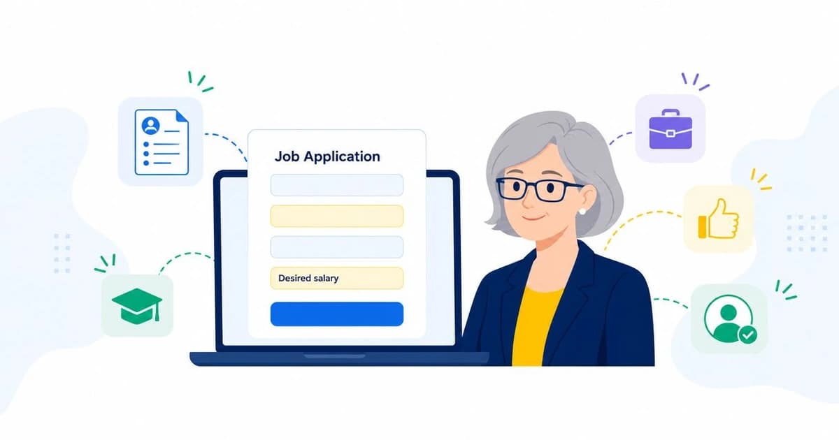 Online job application form on a laptop screen with several fields left blank