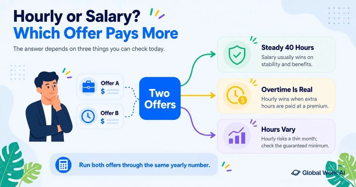 When an hourly offer beats a salary offer and when it does not, by schedule type
