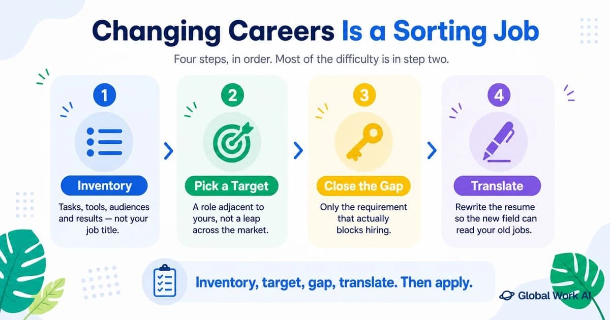 Four steps of a career change: inventory, target role, closing the gap and translating the resume
