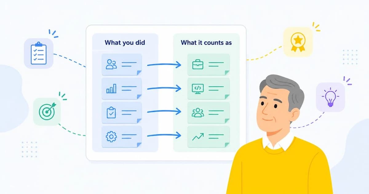 A professional mapping past work experience onto a new career path on a whiteboard