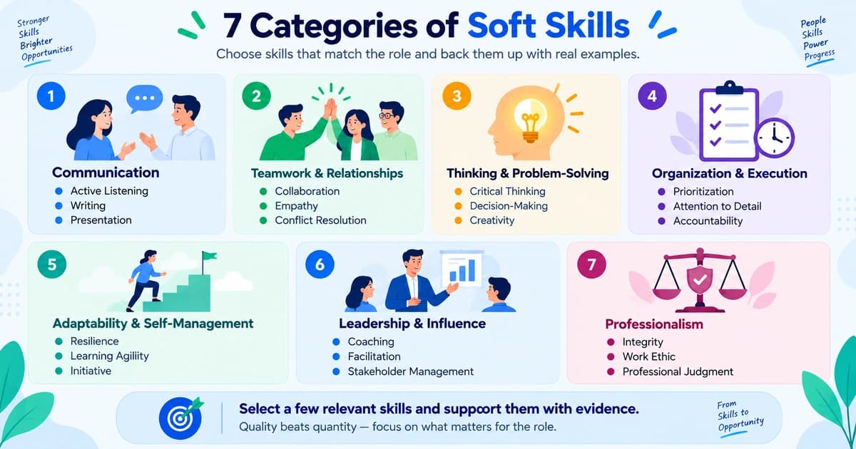 Seven categories of soft skills examples