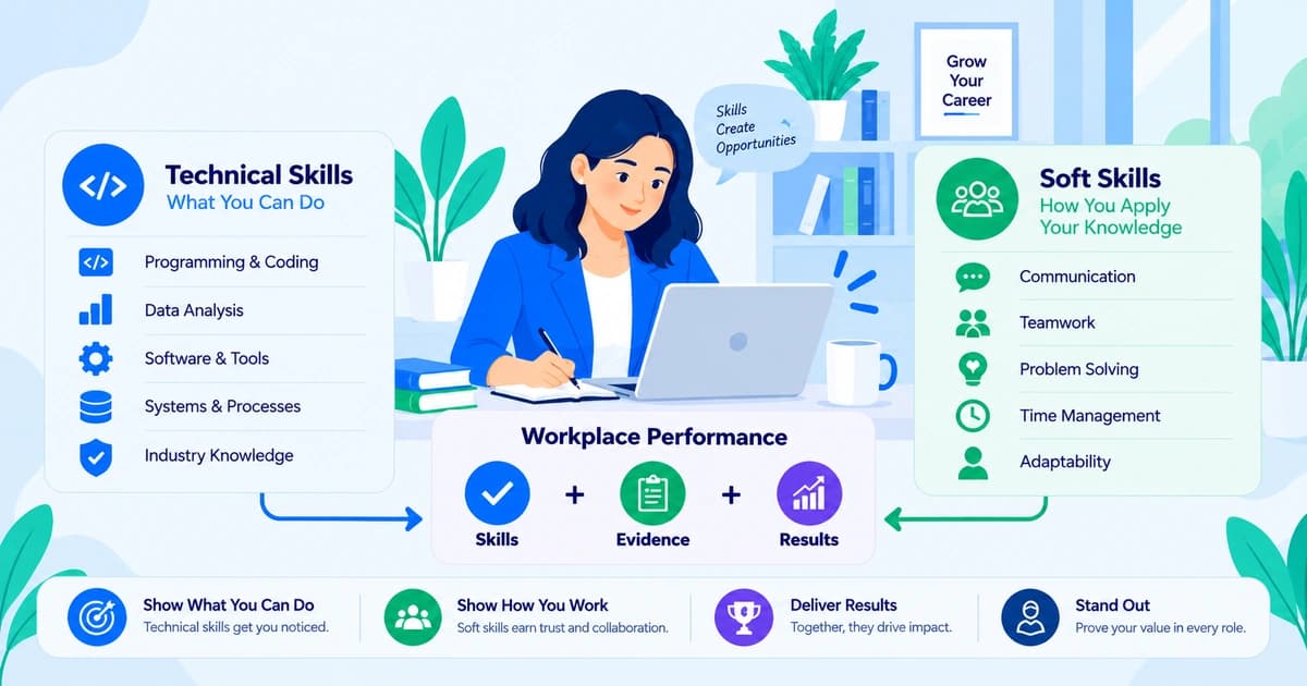 Soft skills for a resume shown beside technical skills