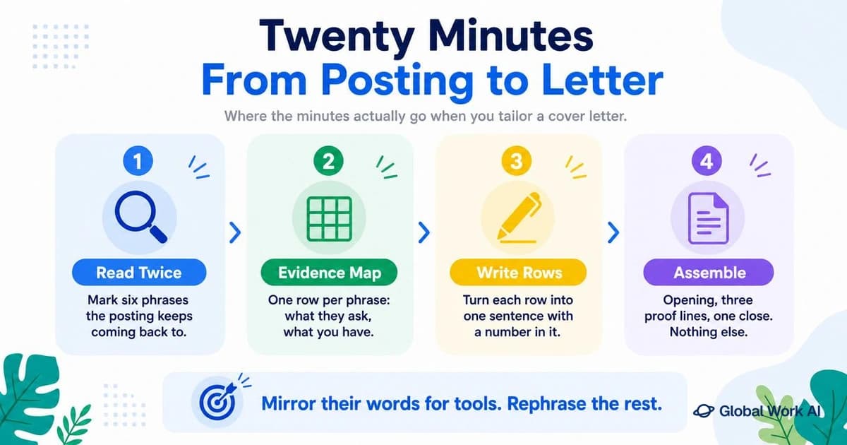 Four steps that turn a job description into a tailored cover letter in twenty minutes