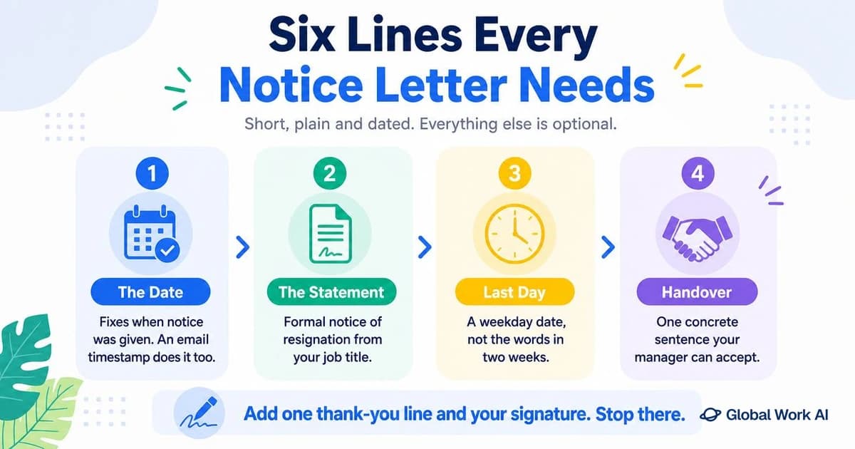 The six lines a two weeks' notice letter needs: date, statement, last day and handover