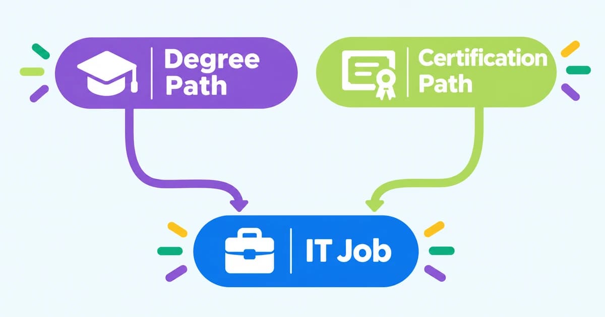 Flowchart comparing degree path and certification path