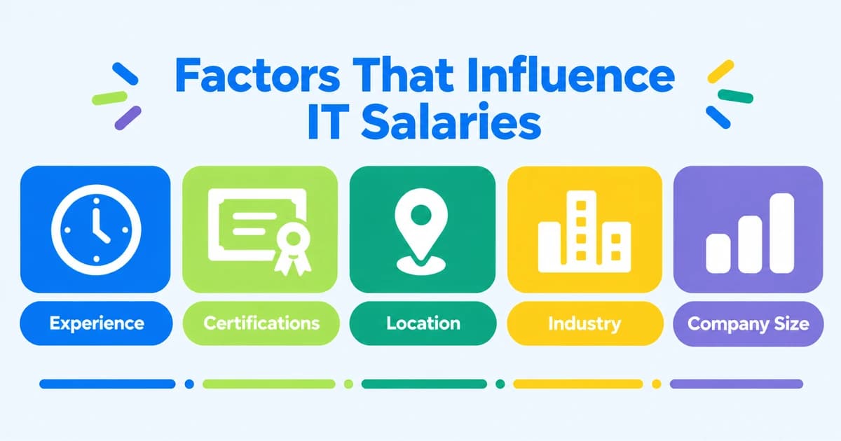 Icons showing factors that affect IT salaries