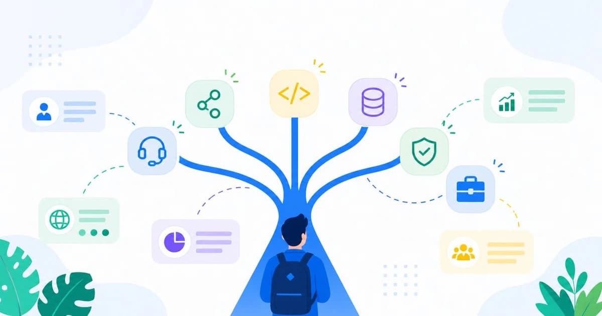 Types of IT careers branching into support, data, security and development