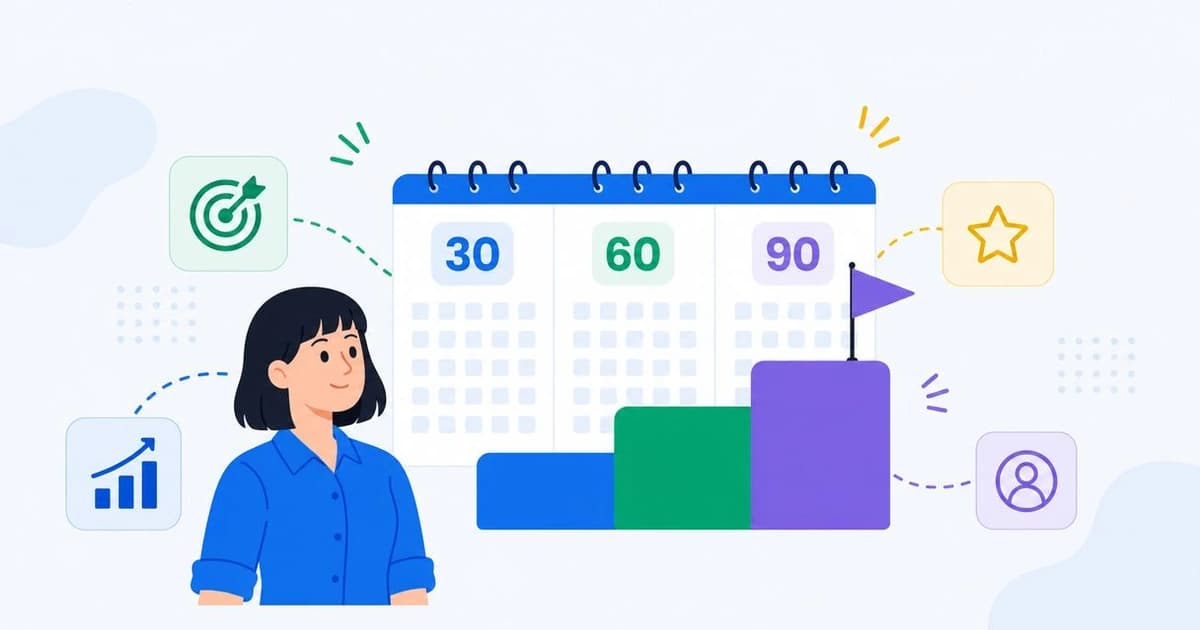A worker mapping a 90-day professional development plan on a quarterly calendar