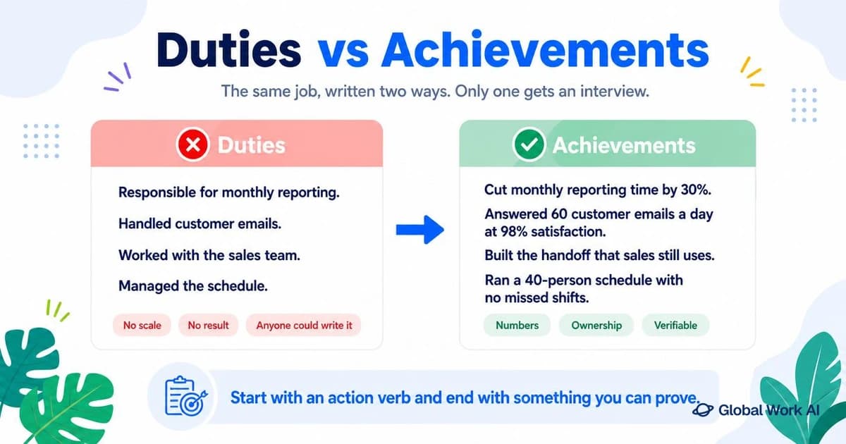 Resume duties versus achievements